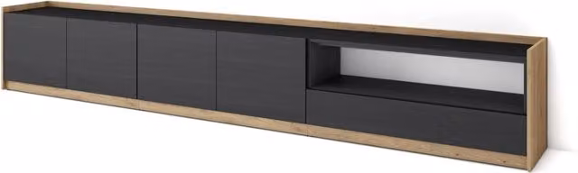 Mobile TV Soggiorno, 310x50x37 cm, Per TV fino a 80", Mobile Soggiorno, Nero e rovere