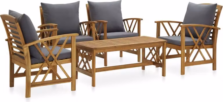 Set Divani da Giardino 5 pz con Cuscini in Massello di Acacia