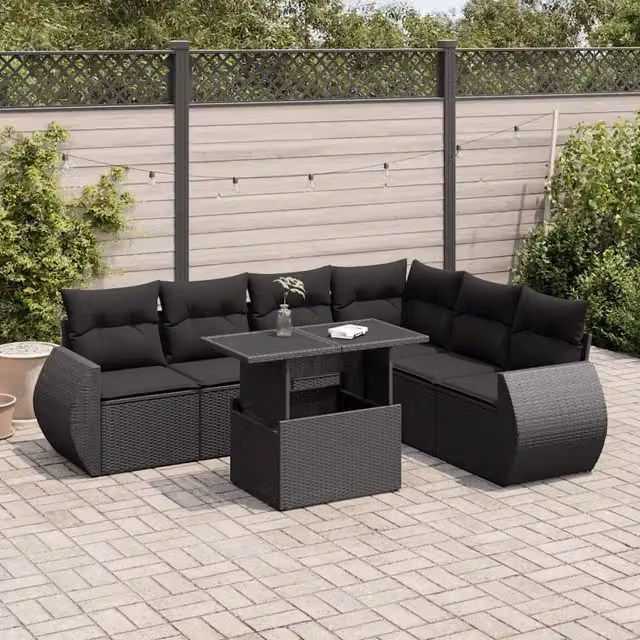 Set Divani da Giardino con Cuscini 7pz Nero Polyrattan 3326646