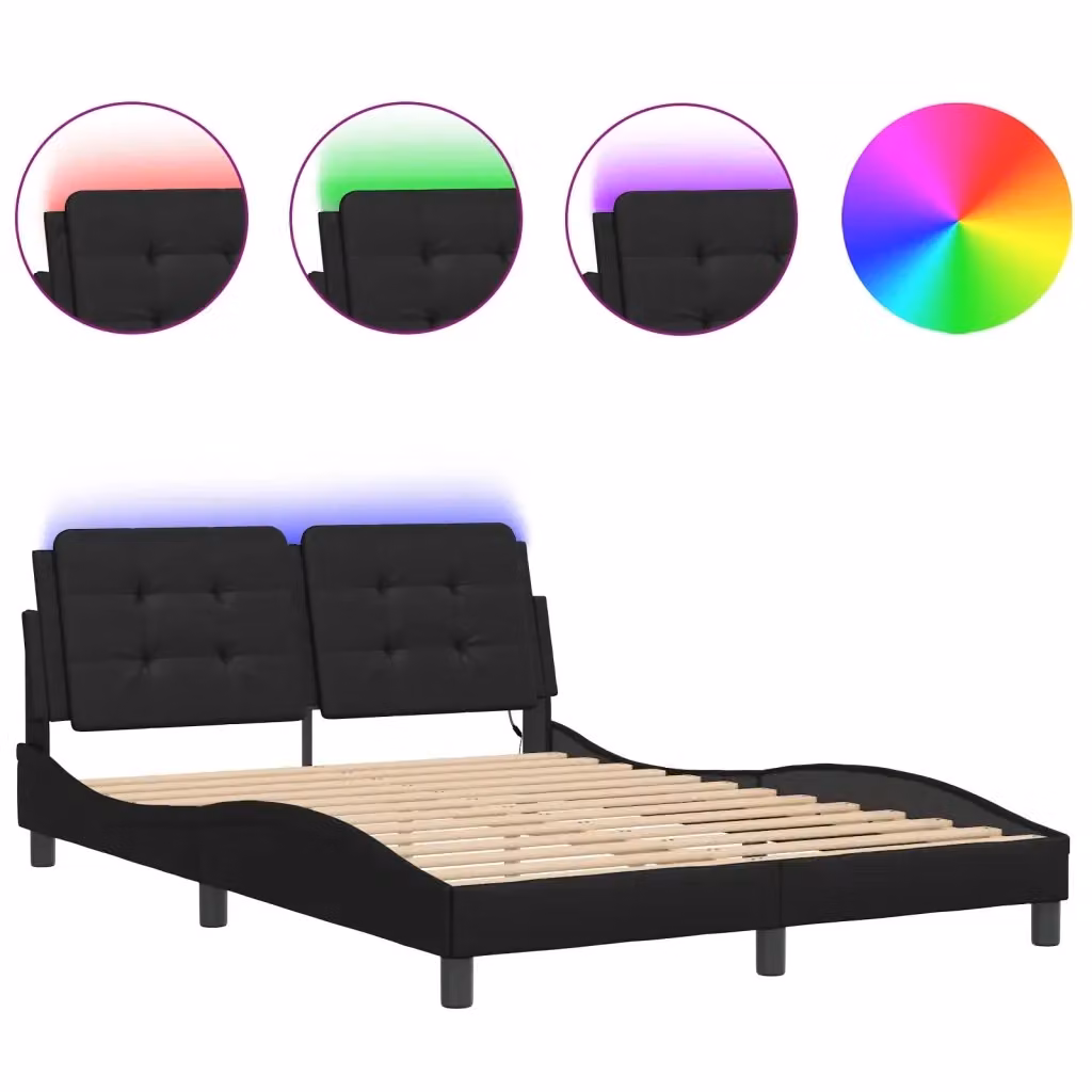 vidaXL Giroletto Zadar Nero con LED e porta USB in similpelle, L/P/H: 200 x 140 x 145 cm – 2