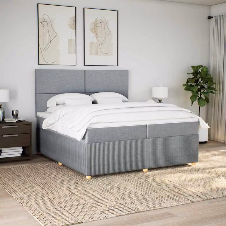 vidaXL Letto Ibrido con Materasso e Giroletto a Molle in Tessuto Grigio e Bianco 200 x 200 cm