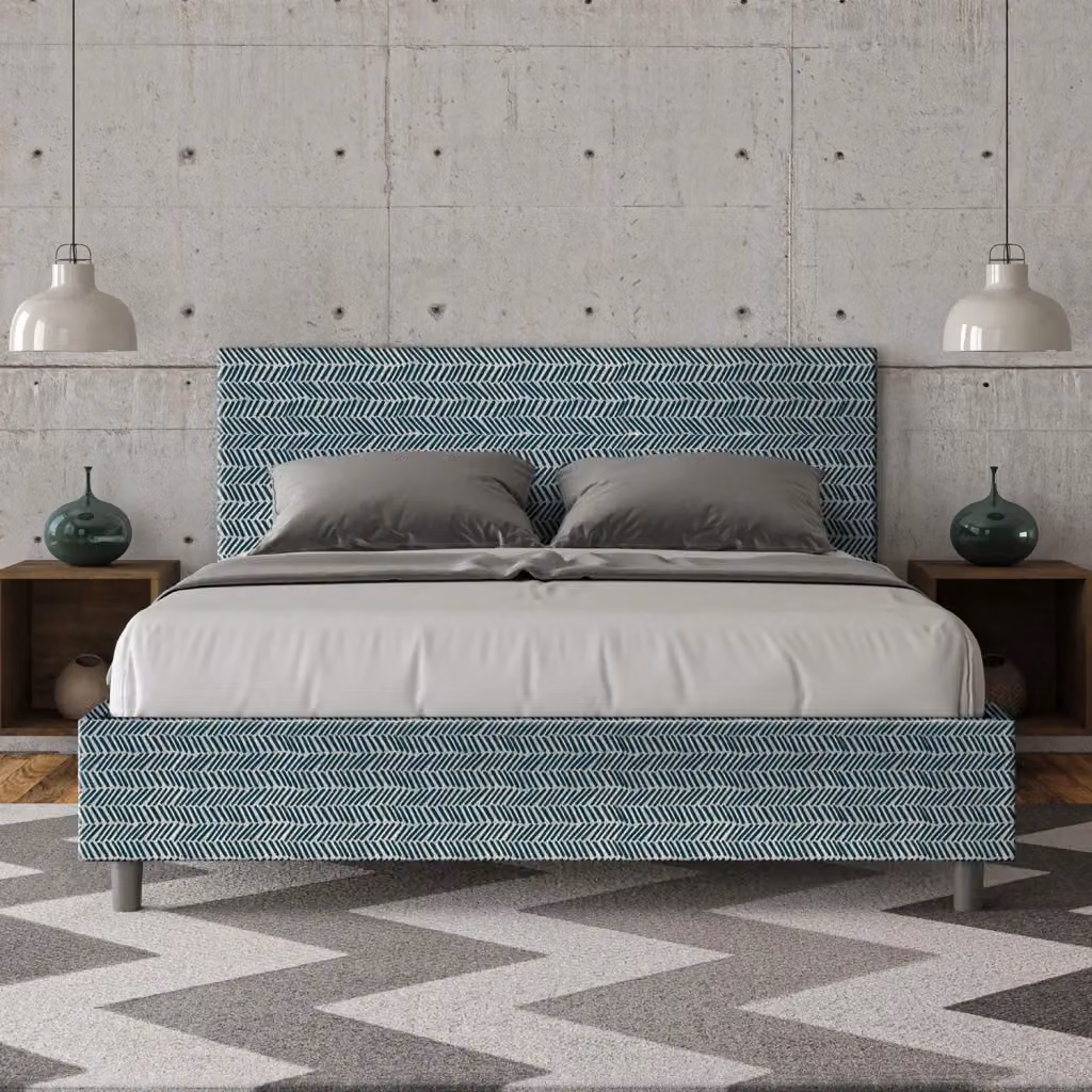 Letto Matrimoniale Aragona Adele Blu con Contenitore e Rete a Alzata Imbottito in Tessuto L/P/H: 160 x 200 x 106 cm – 2