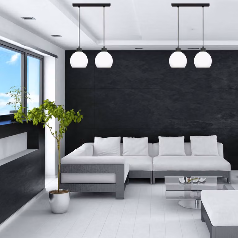 Lampada a sospensione nera con paralume bianco KATARA 14-178