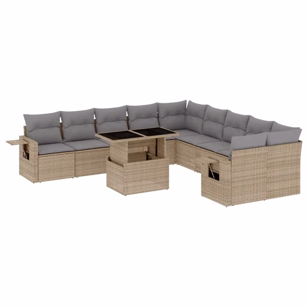Set di Divani da Giardino vidaXL in Polyrattan 11 Pezzi con Cuscini Beige e Grigio e Tavolino da Esterno – 2