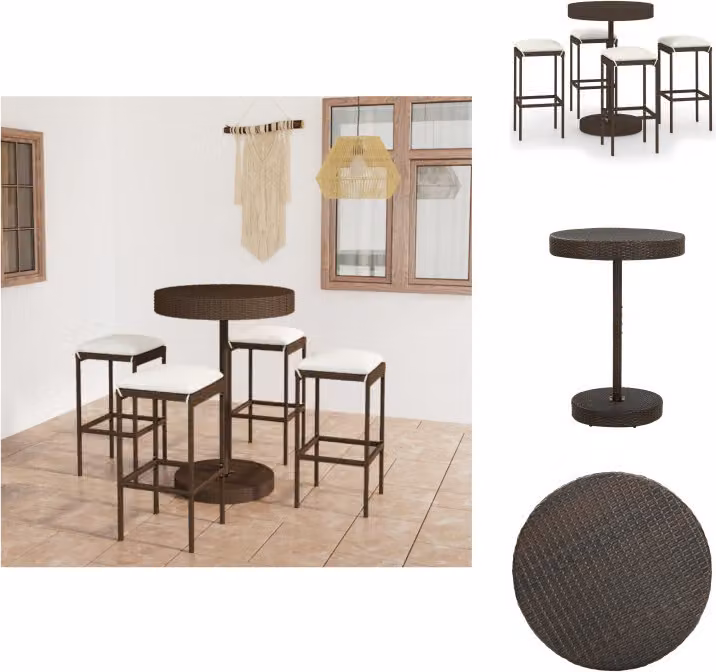 vidaXL Set bar da giardino 5 pezzi con cuscini in poly rattan marrone - Set di mobili da giardino