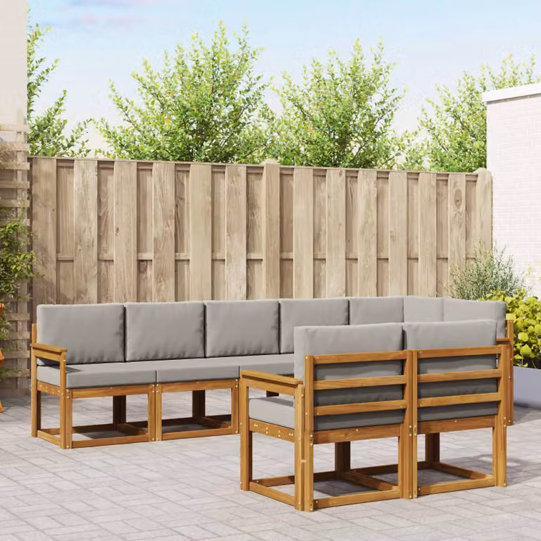 Set di divani da esterno vidaXL 8 pz in legno di acacia color grigio e marrone per giardino e terrazza