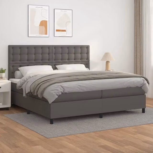 Letto a molle con materasso ibrido vidaXL in similpelle grigio e bianco L: 200 cm, P: 200 cm, H: 128 cm – 1