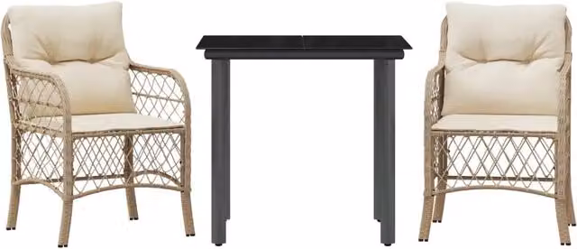Set da Bistr¨° 3 pz | Set Salotto da Giardino con Cuscini Beige in Polyrattan