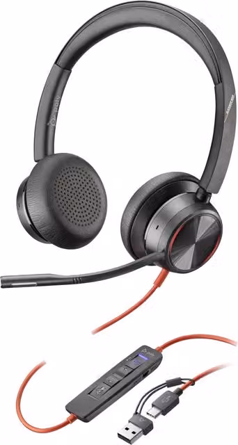Cuffie stereo HP Poly Blackwire 8225 con connettore USB-C e adattatore USB-A, certificate per Microsoft Teams, colore nero