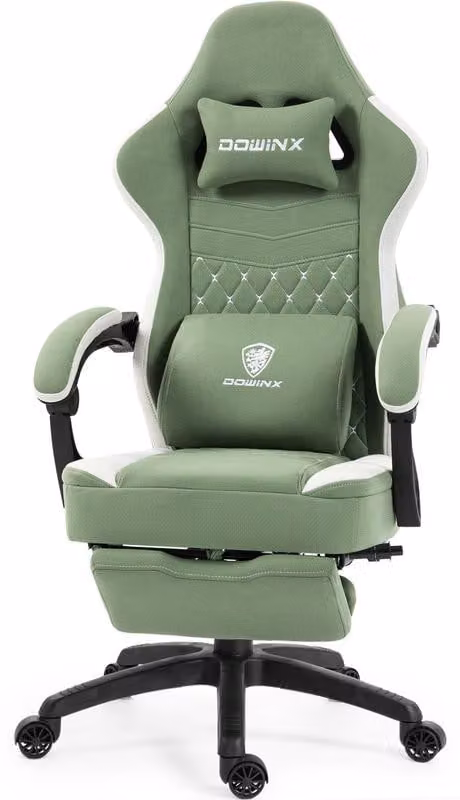 Sedia da gaming in tessuto, con imbottitura in gel e molle insacchettate, funzione massaggio, poggiapiedi regolabile, design ergonomico, colore nero