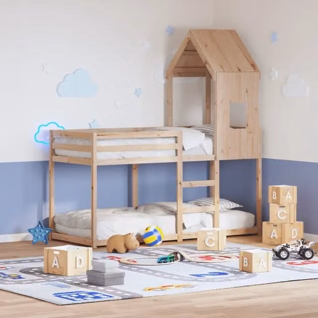 vidaXL Letto a Castello per Bambini in Legno di Pino Massello Marrone L/P/H: 200 x 90 x 195 cm