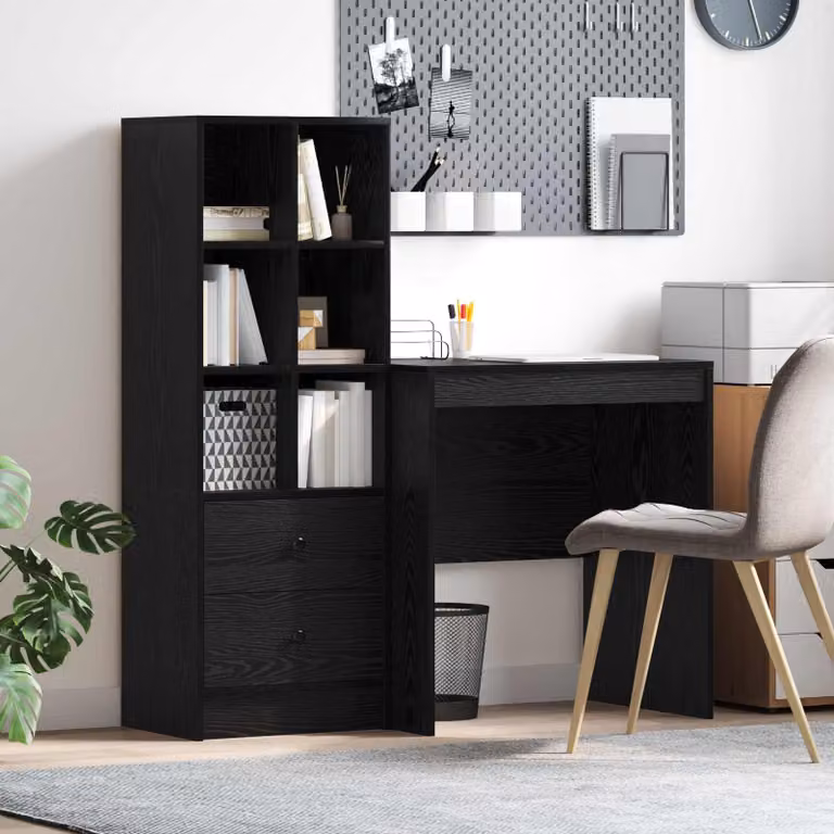 Set di 2 Scrivanie moderne vidaXL con scaffale in MDF laminato, colore Rovere Nero, L: 115,5 cm, P: 50 cm, H: 127 cm