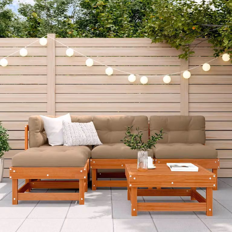 Set Lounge da Giardino vidaXL 13 pz in Legno di Pino Cerato Marrone con Divano a 3 Posti, Elementi Angolari, Pouf e Tavolino da Caffè