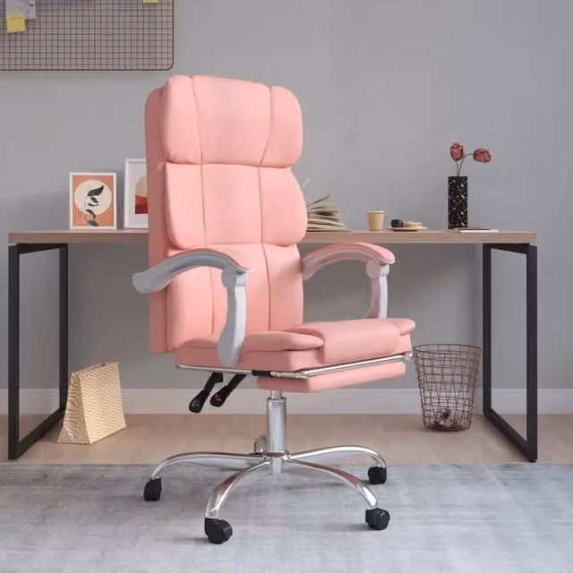 Poltrona da Ufficio Executive vidaXL in Similpelle Rosa con Braccioli e Ruote, Reclinabile e Girevole a 360 Gradi