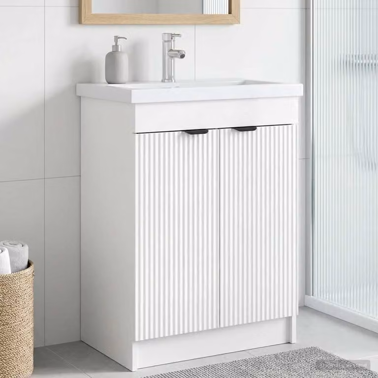 Mobiletto da bagno sotto il lavello vidaXL Bianco Lucido con ante a battente e ripiani interni