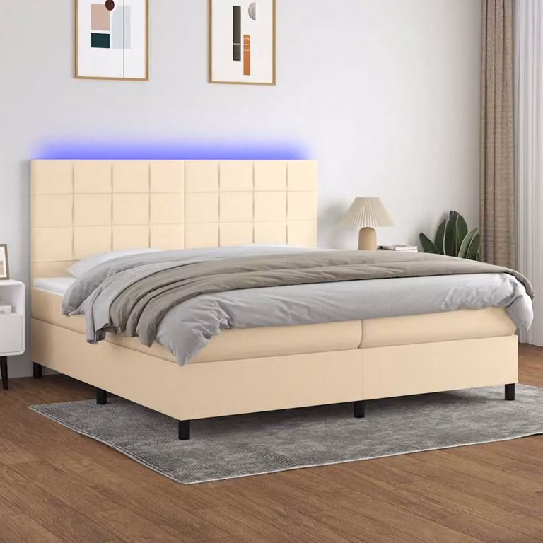 Letto Ibrido con Materasso e Illuminazione LED vidaXL in Tessuto Bianco o Beige L/P: 200 x 200 cm, H: 128 cm