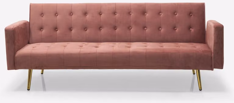 Divano letto moderno clic clac 3 posti in velluto Caullae gambe dorate - Rosa