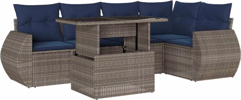 Set Divani da Giardino 6 pz con Cuscini Grigio in Polyrattan