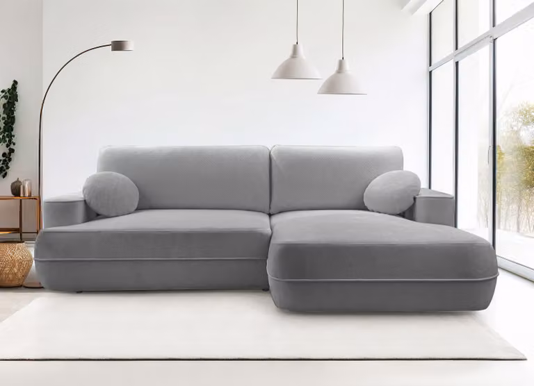 AX LIVING Divano angolare grigio chiaro con funzione letto Peoni 267 cm moderno R