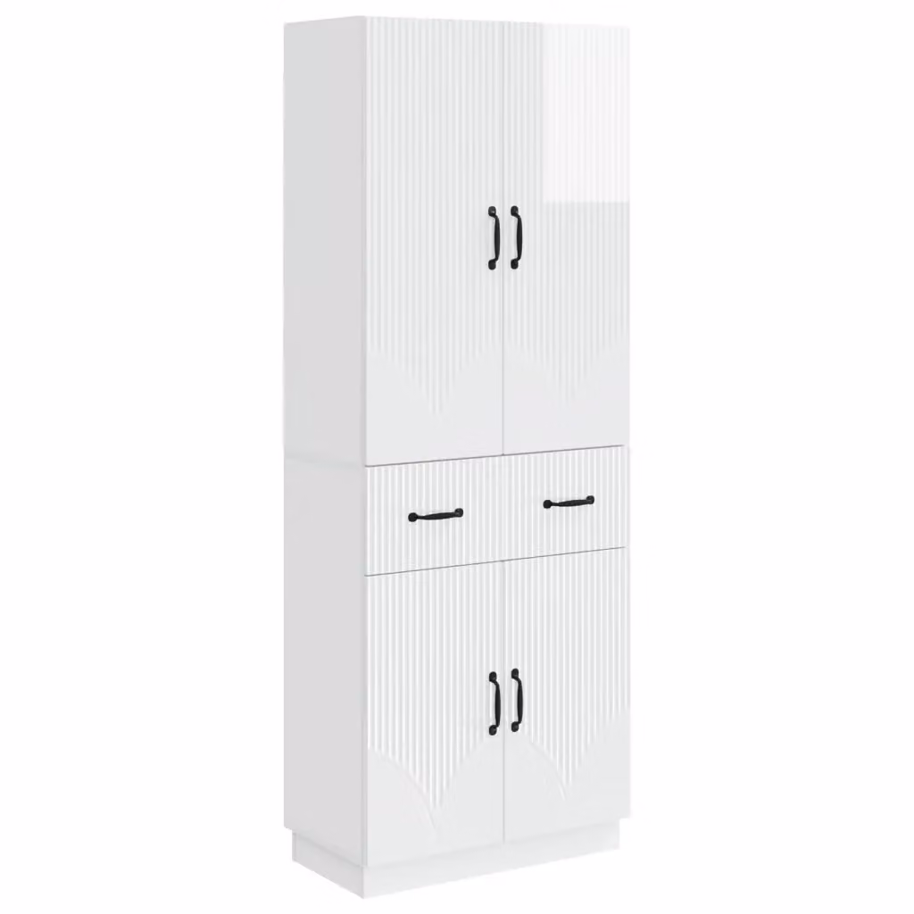 Set di 2 armadi moderni vidaXL in MDF bianco lucido con ante a battente e cassetti interni – 2