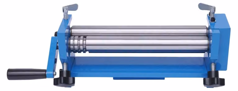Macchina per profilatura e piegatura – Manovella – Rullo per profilatura del metallo – Acciaio – Ideale per decorazioni architettoniche e lavorazioni metalliche – 48,5 x 12,5 x 15 cm – Blu