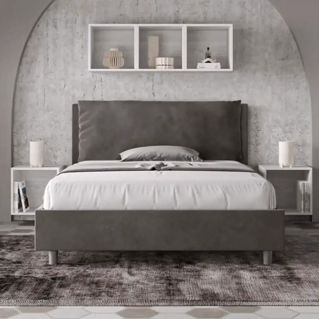 Letto matrimoniale francese Ityhome Antea Large con rete imbottita in microfibra grigio L/P/H: 140 x 200 x 155 cm – 2