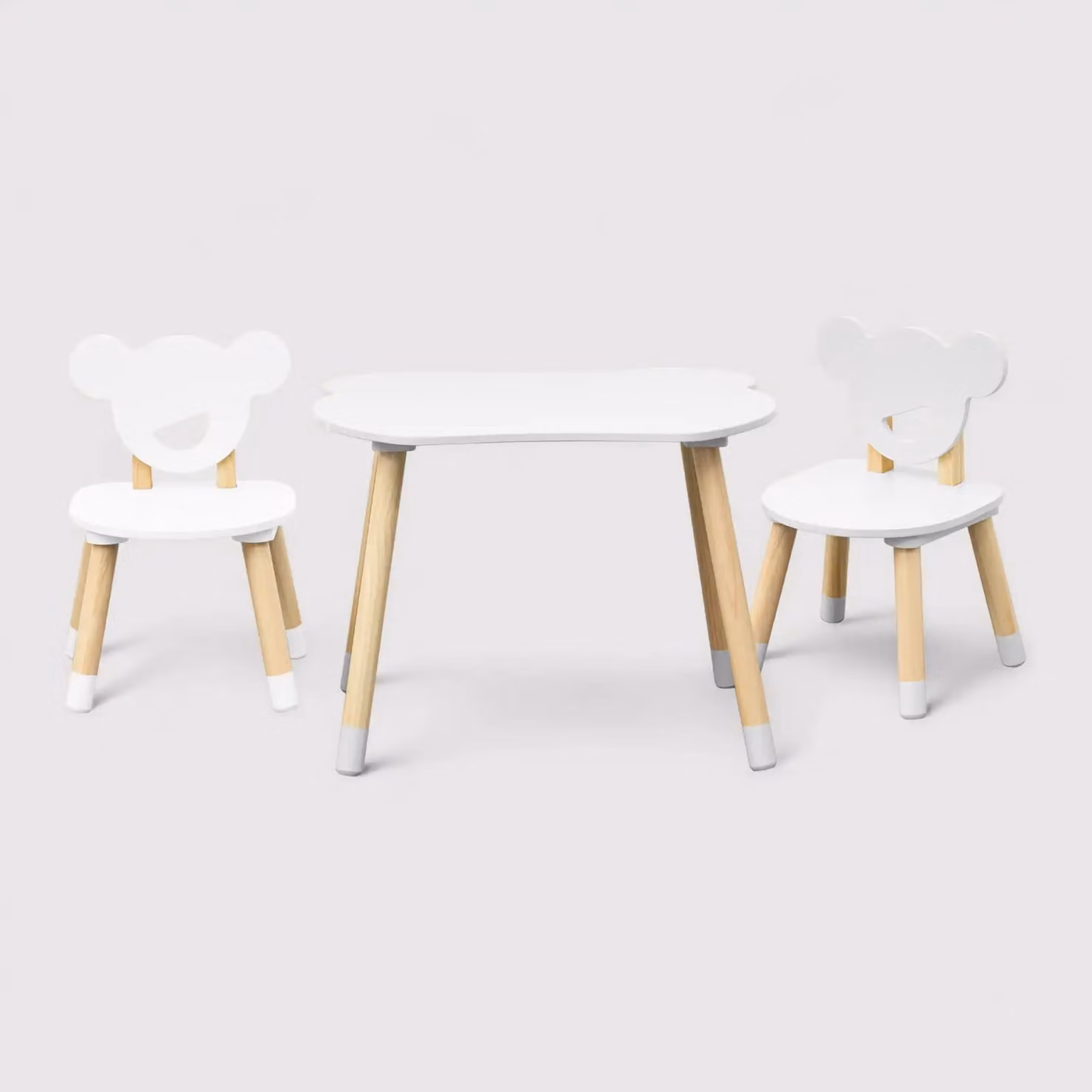 Nefel - Set tavolino per bambini e 2 seggiole bianco e marrone
