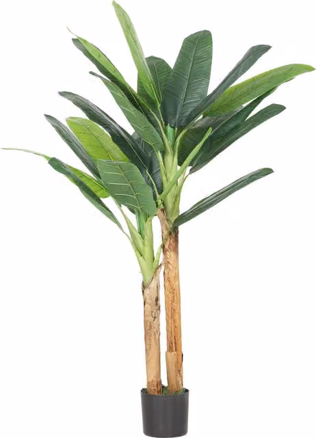 Pianta Artificiale Albero di Banano HOMCOM Verde con Vaso e 2 Tronchi, Altezza: 150 cm – 1