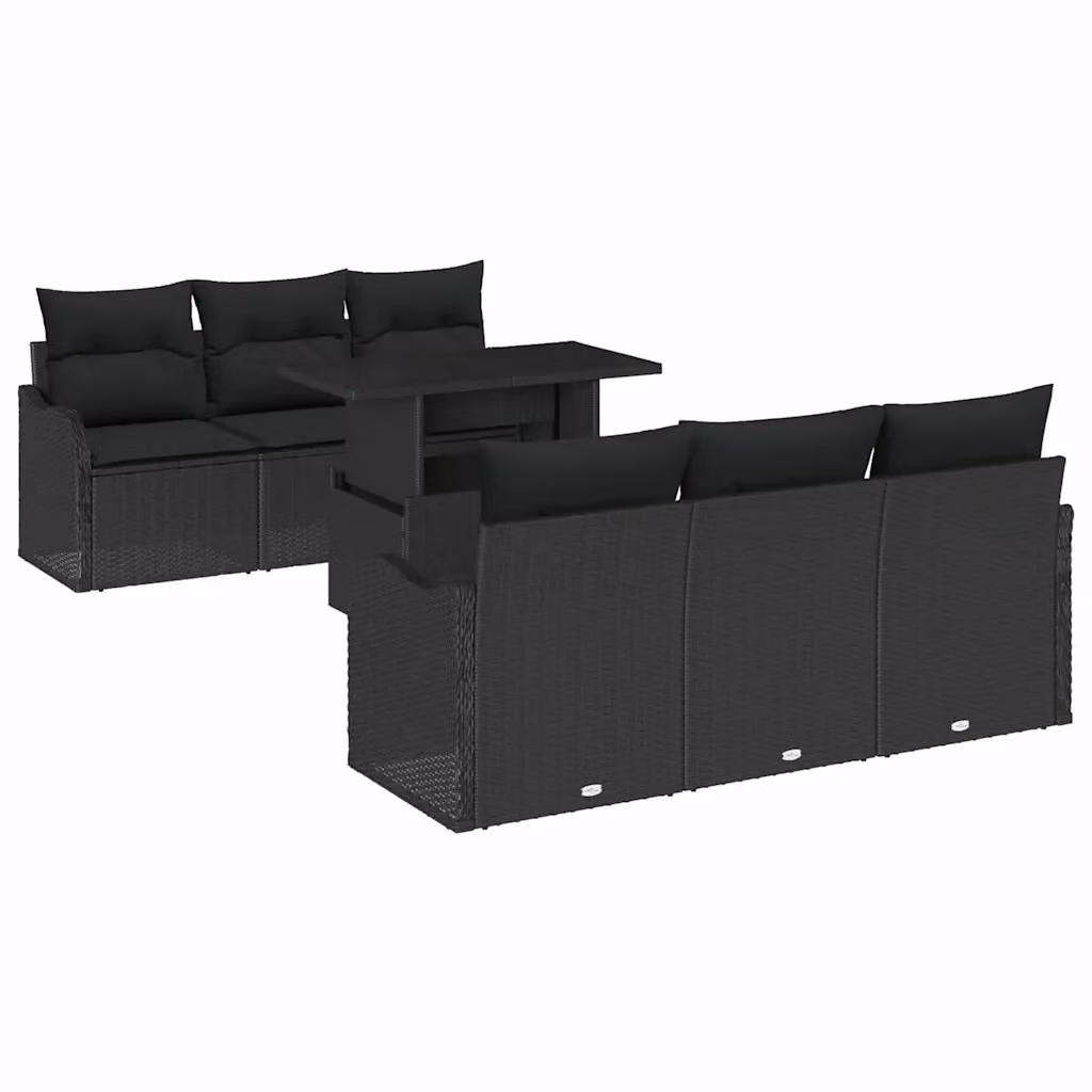 Set Divano da Giardino vidaXL in Polyrattan Nero con Cuscini e Tavolino da 7 Pezzi – 2