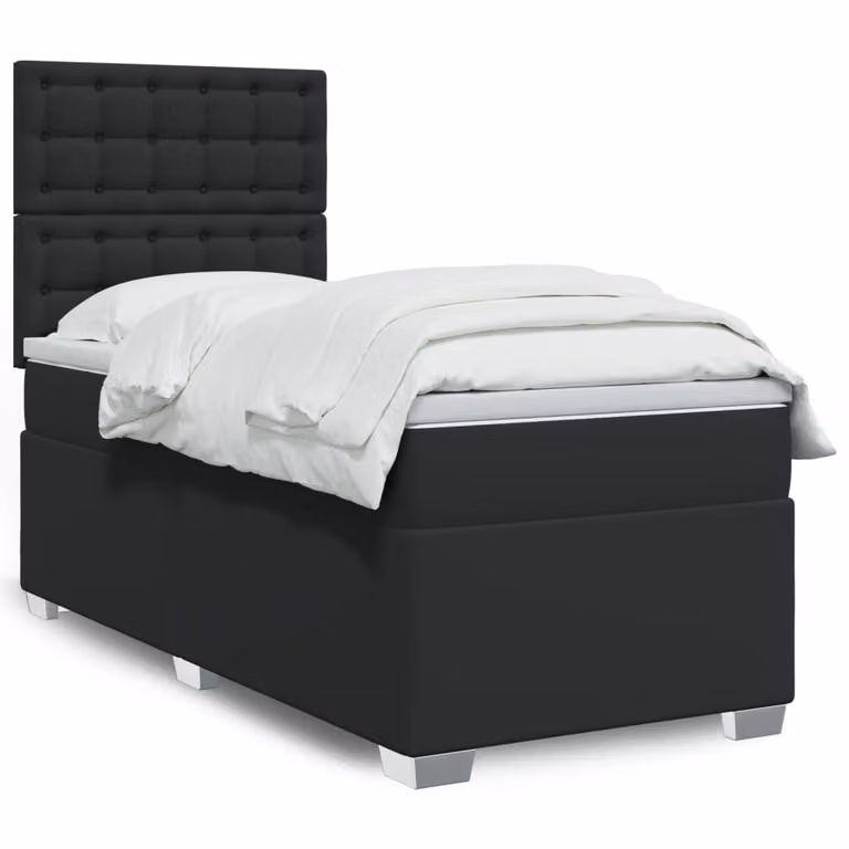 vidaXL Giroletto a Molle con Materasso Ibrido in Similpelle Nero L/P/H: 200 x 90 x 150,5 cm