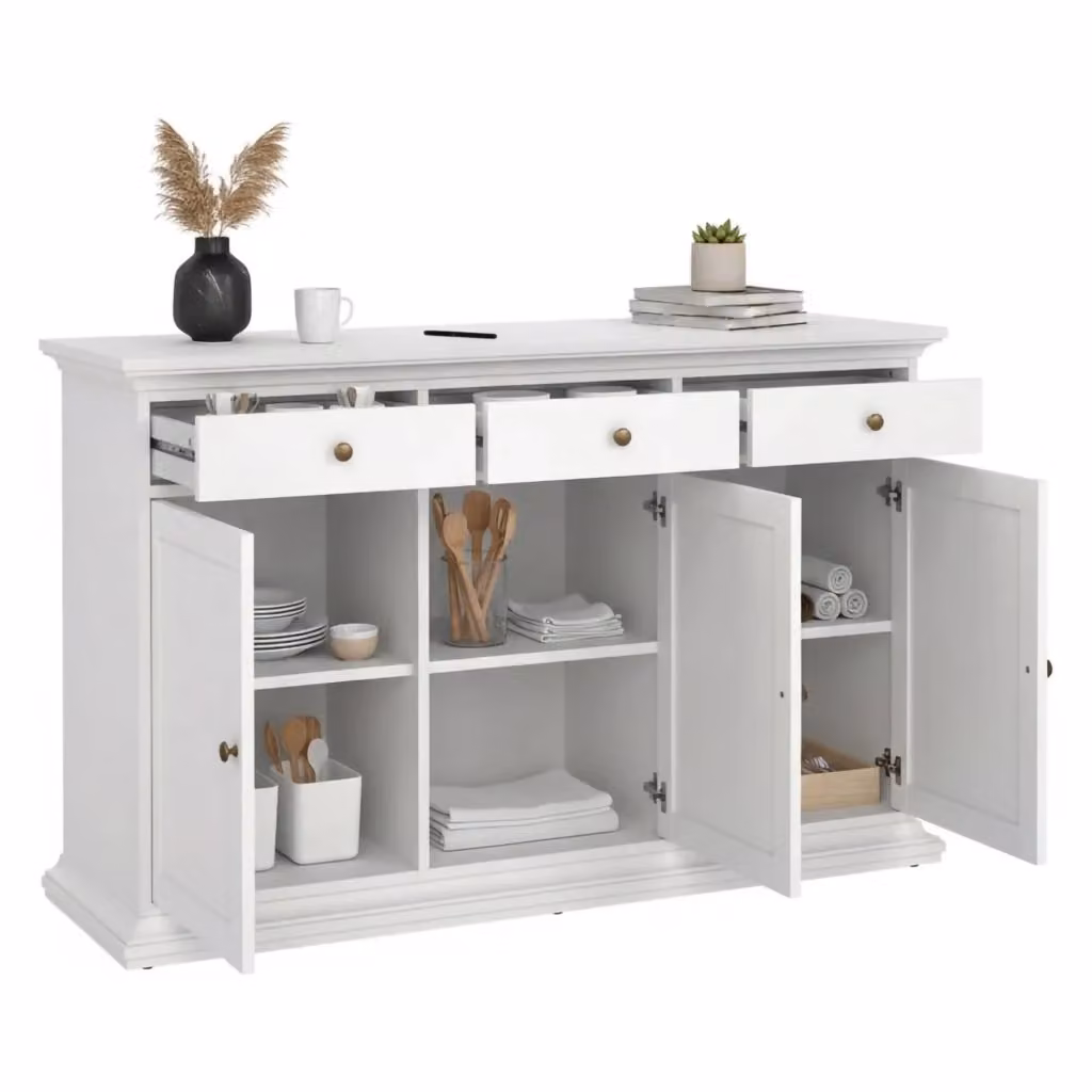 Credenza Asola DMORA, Buffet e Madia da Soggiorno o Cucina, Bianco Matt, L 144 x P 46 x H 92 cm – 2