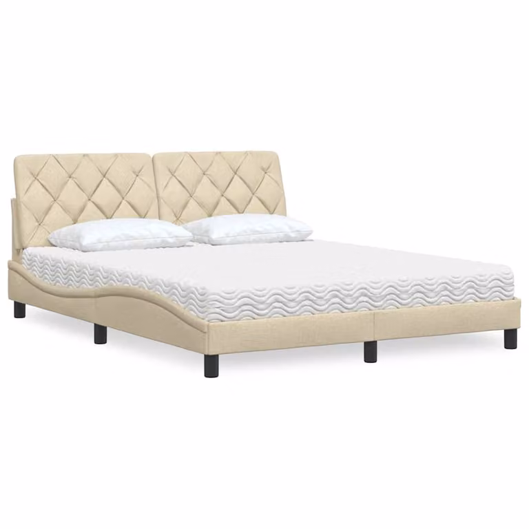 Letto con Materasso vidaXL in Tessuto Beige e Bianco, L/P/H: 160 x 200 x 74,5 cm