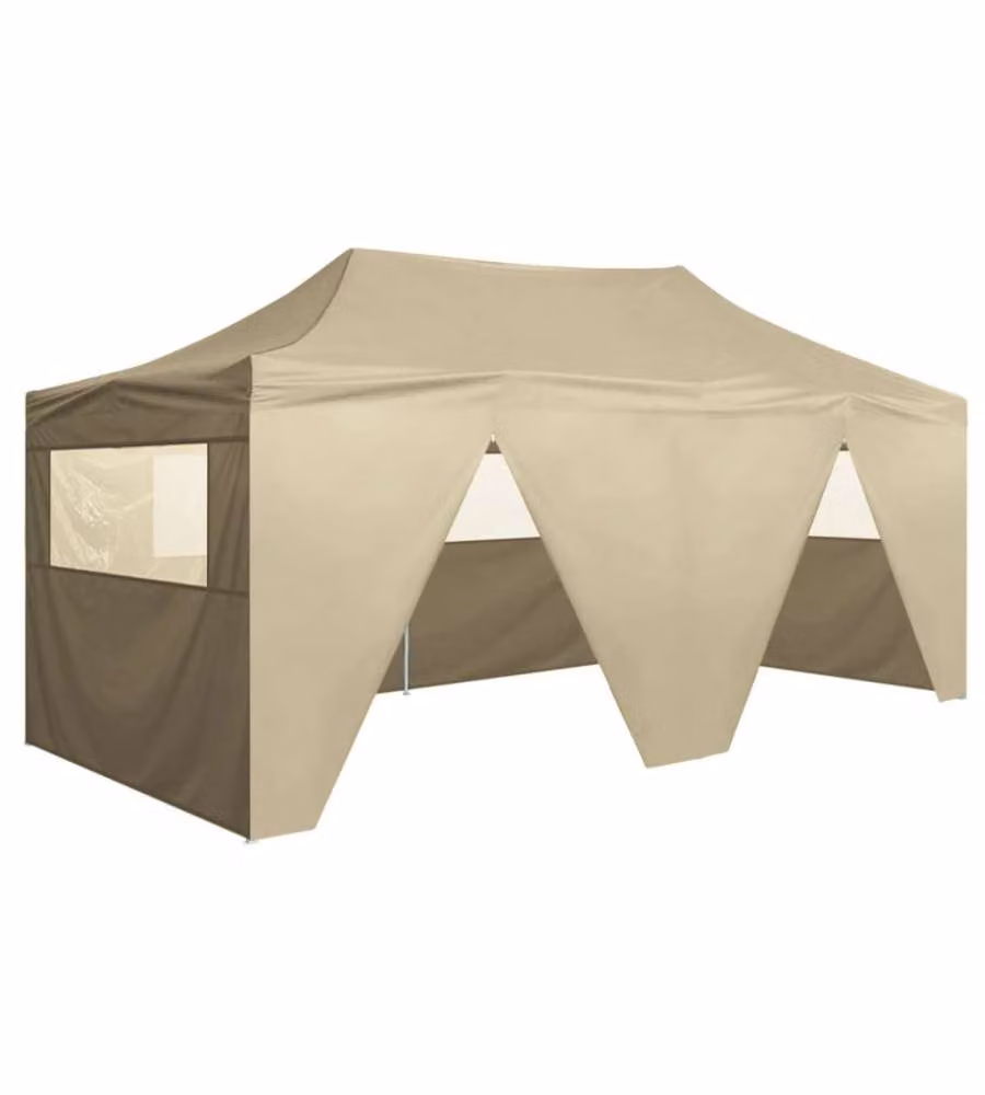 Gazebo Professionale Pieghevole con 4 Pareti 3x6m Acciaio Crema