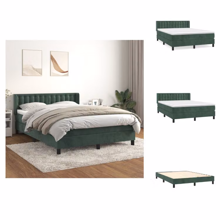 vidaXL Letto a molle con materasso verde scuro 140x190 cm in velluto - Letti e strutture letto