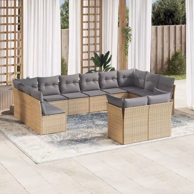 Set di Divani da Giardino VIDAXL a Forma di U in Polyrattan con Cuscini Beige, 12 Pezzi – 1