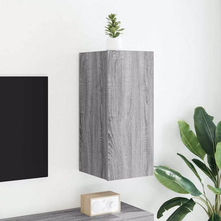 Mobile TV a parete vidaXL con luci LED integrate, Grigio, L: 30,5 cm, P: 35 cm, H: 70 cm