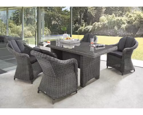 Dinette Destiny MALAGA LUNA 4 poltrone + tavolo 165x90x75cm, grigio vintage