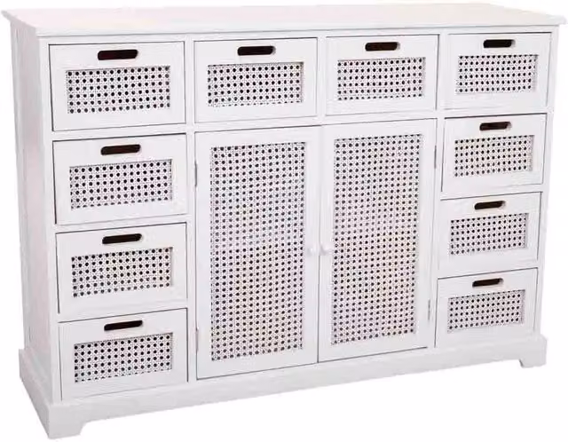 Credenza in legno e rete bianca 113x33x78,5h