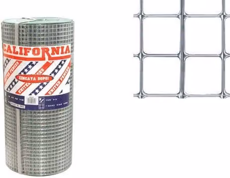 Rete elettrosaldata California a maglia quadra 12x25 mm in acciaio zincato argento, H 80 cm x L 25 mt