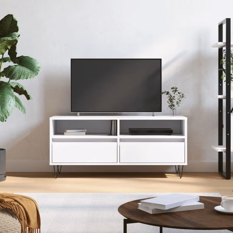 vidaXL Mobile Porta TV Bianco in Legno e Metallo L: 100 cm, P: 34,5 cm, H: 44,5 cm