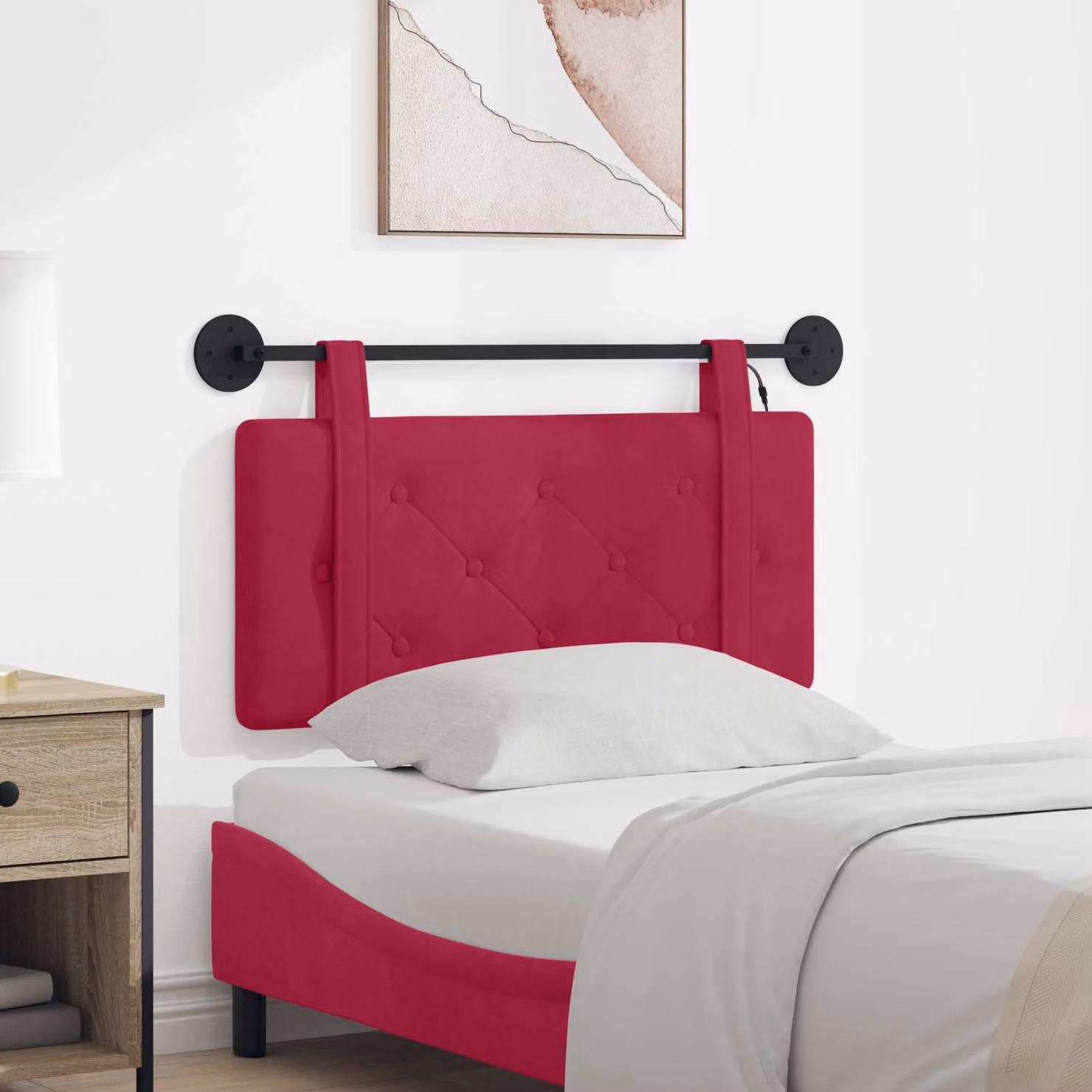 Testiera sospesa vidaXL in velluto rosso con luce LED integrata L: 90 cm, H: 55 cm, P: 5 cm