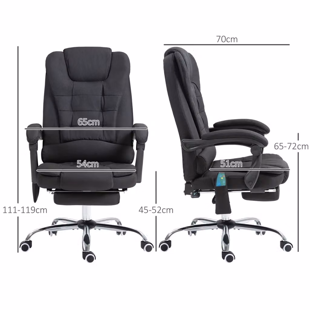Poltrona ufficio executive WISHDOR reclinabile con funzione massaggiante e riscaldante, poggiapiedi, nero, L: 70 cm, P: 120 cm, H: 119 cm – 2