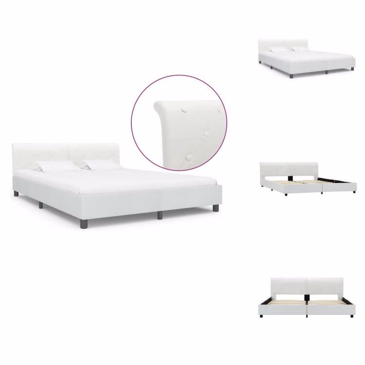 vidaXL Struttura letto in Pelle finta bianca 160 x 200 cm - Letti e strutture letto