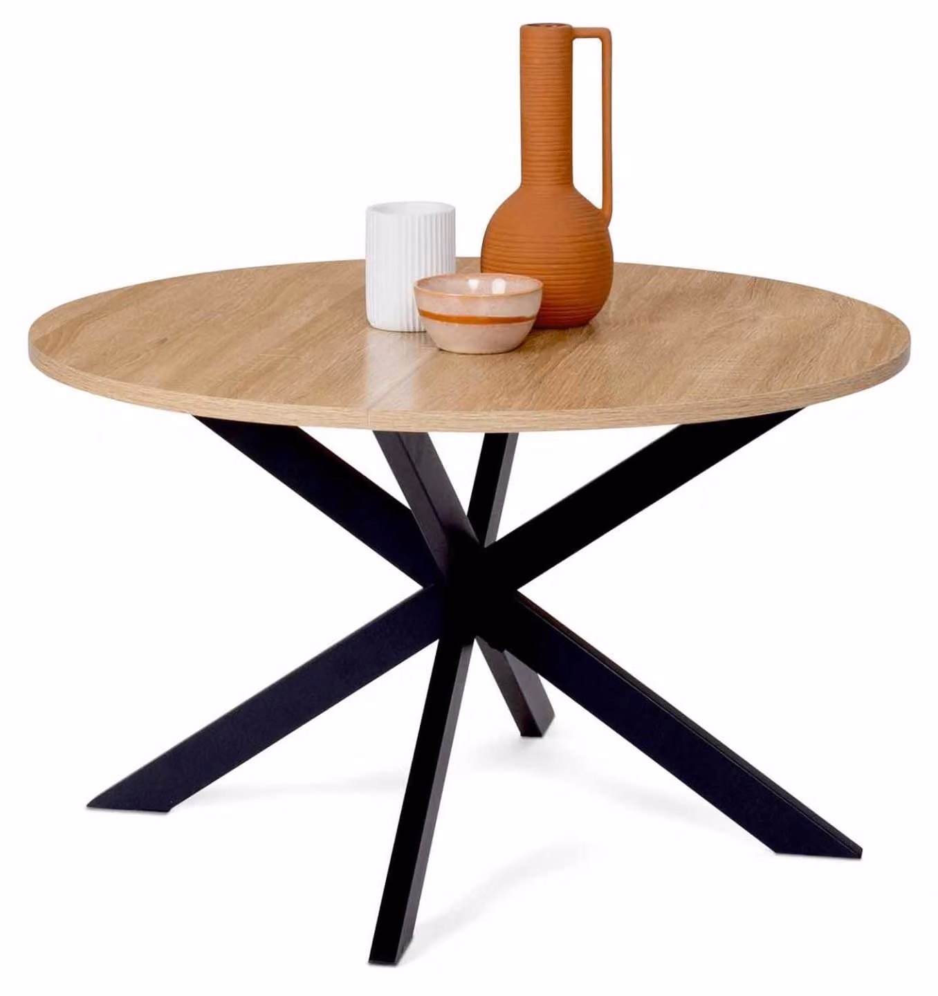 Tavolino da salotto - Tavolino rotondo da 70 cm - Legno e metallo nero - Stile industriale - Piano MDF 70 cm