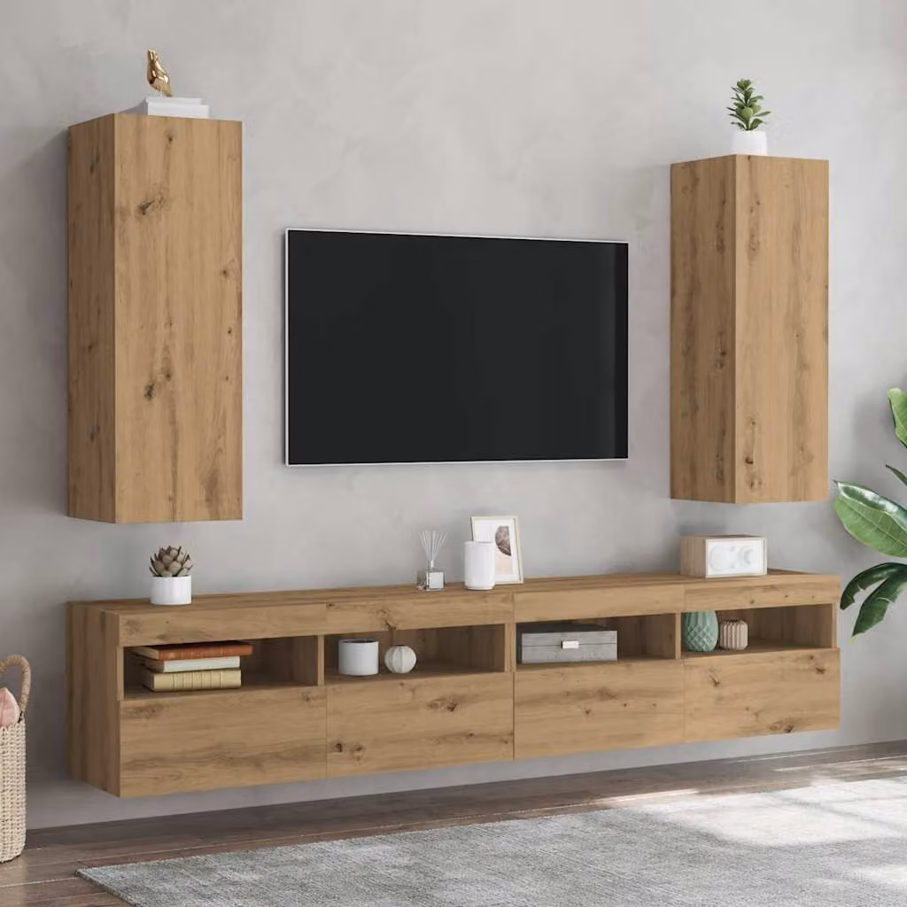 Set di 2 mobili TV moderni vidaXL in legno marrone per soggiorno, sospesi a parete, L/P/H: 30,5 x 30 x 90 cm