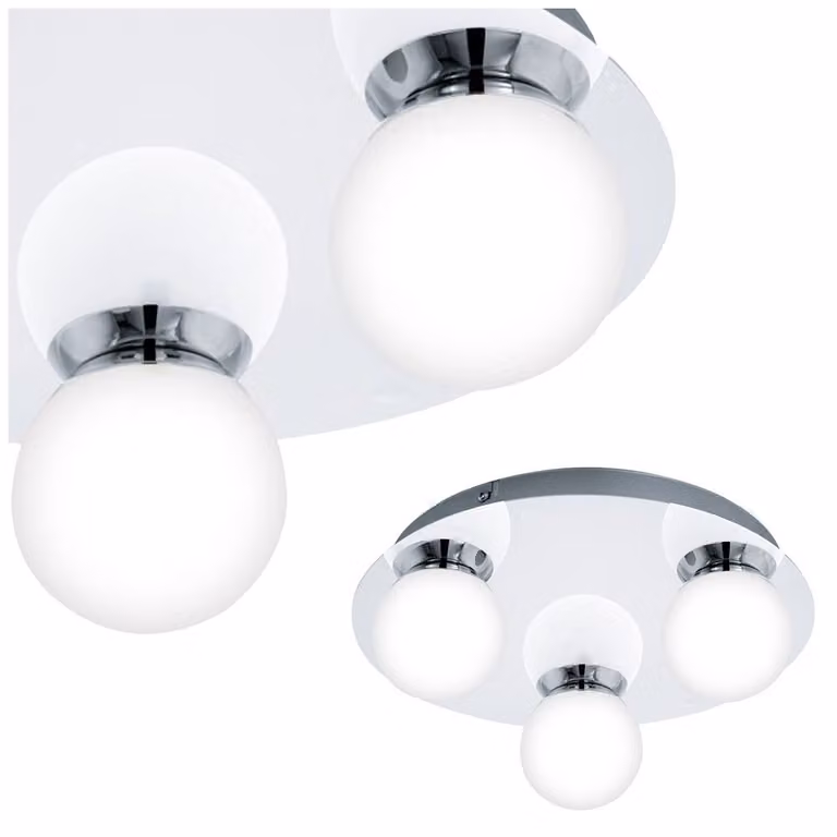 Plafoniera LED rotonda luce bagno 3 fiamme vetro opale cromo IP44 Ø 29cm