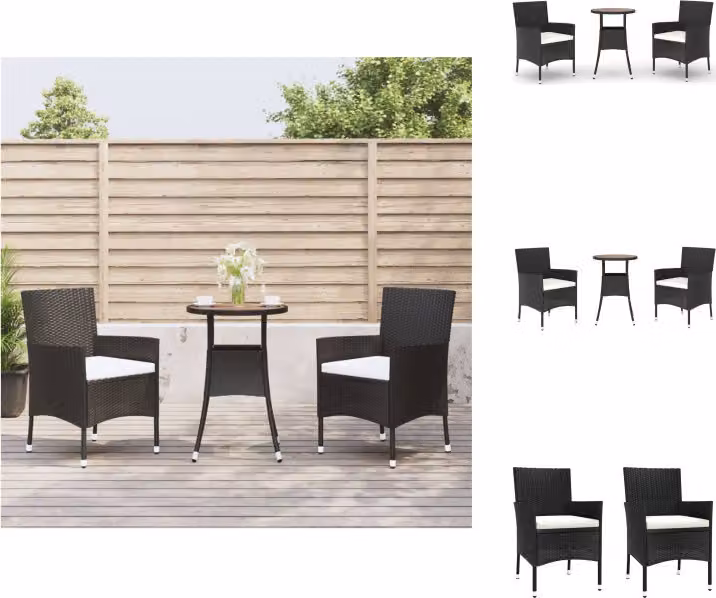 vidaXL Set bistrot da giardino 3 pezzi con cuscini in poly rattan nero - Set di mobili da giardino