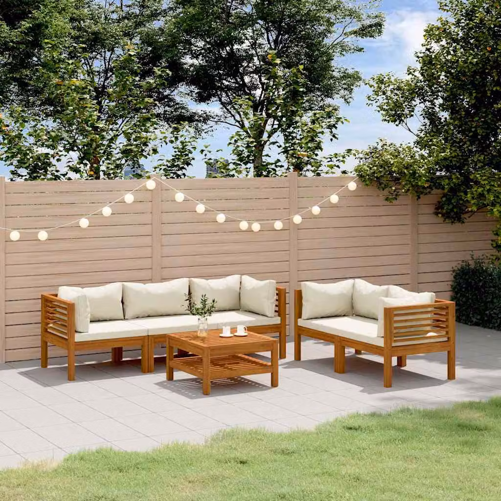 Set da giardino vidaXL composto da 6 pezzi in legno di acacia con cuscini beige e tavolo da esterno in stile moderno