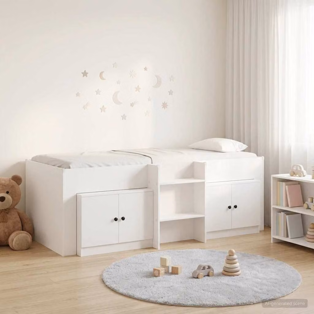 vidaXL Struttura Letto Loft con Mobile con Archiviazione, 3 Pezzi, Bianco, L/P/H: 200 x 80 x 203 cm