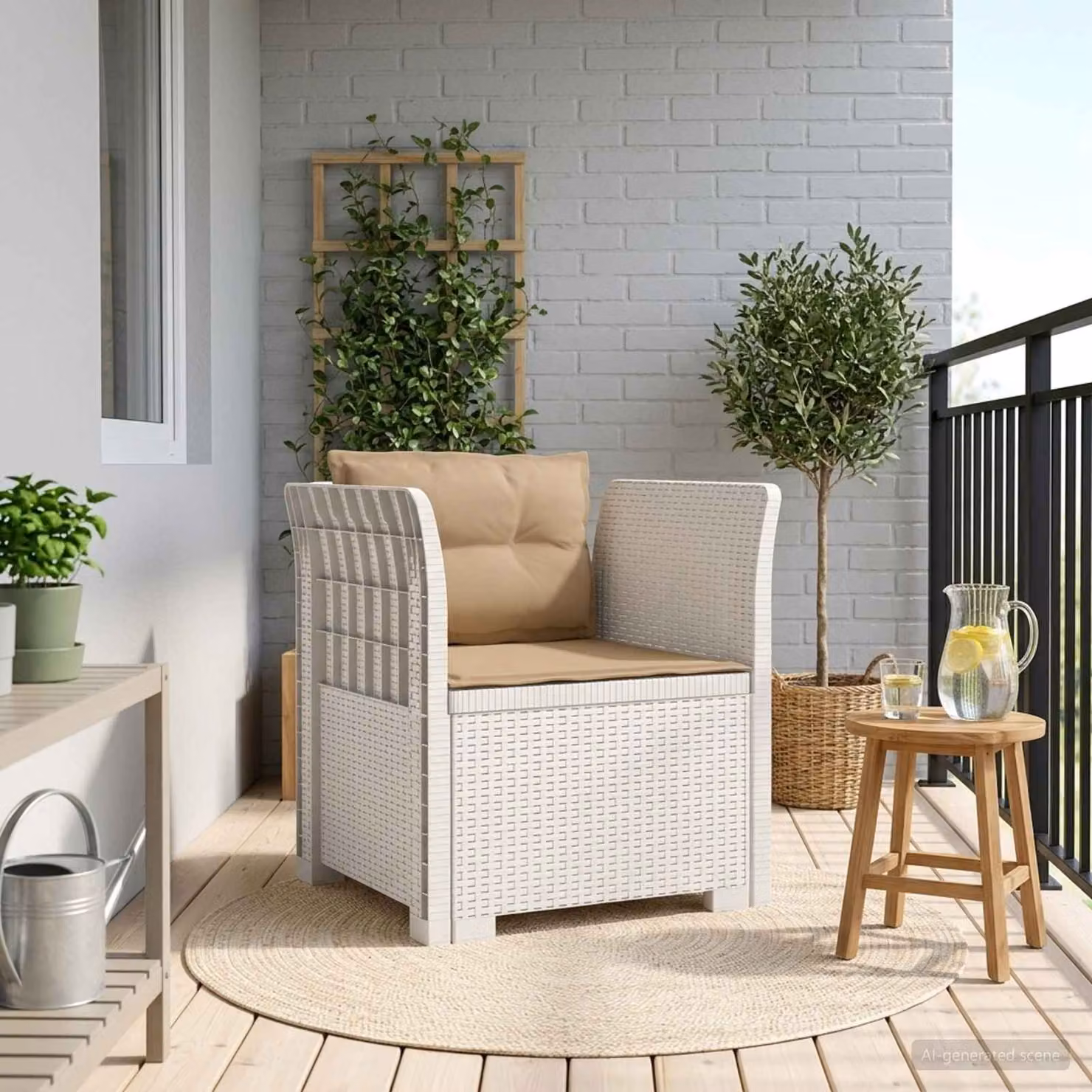 Poltrona a 1 Posto con Cuscini vidaXL in Effetto Rattan Bianco per Giardino e Balcone